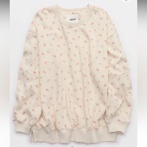 aerie Cream Sweatshirt with Pink Floral Print